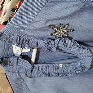 Sandro. Size 2. Blue/ white. 100%cotton long sleeve pull over. Dry clean only